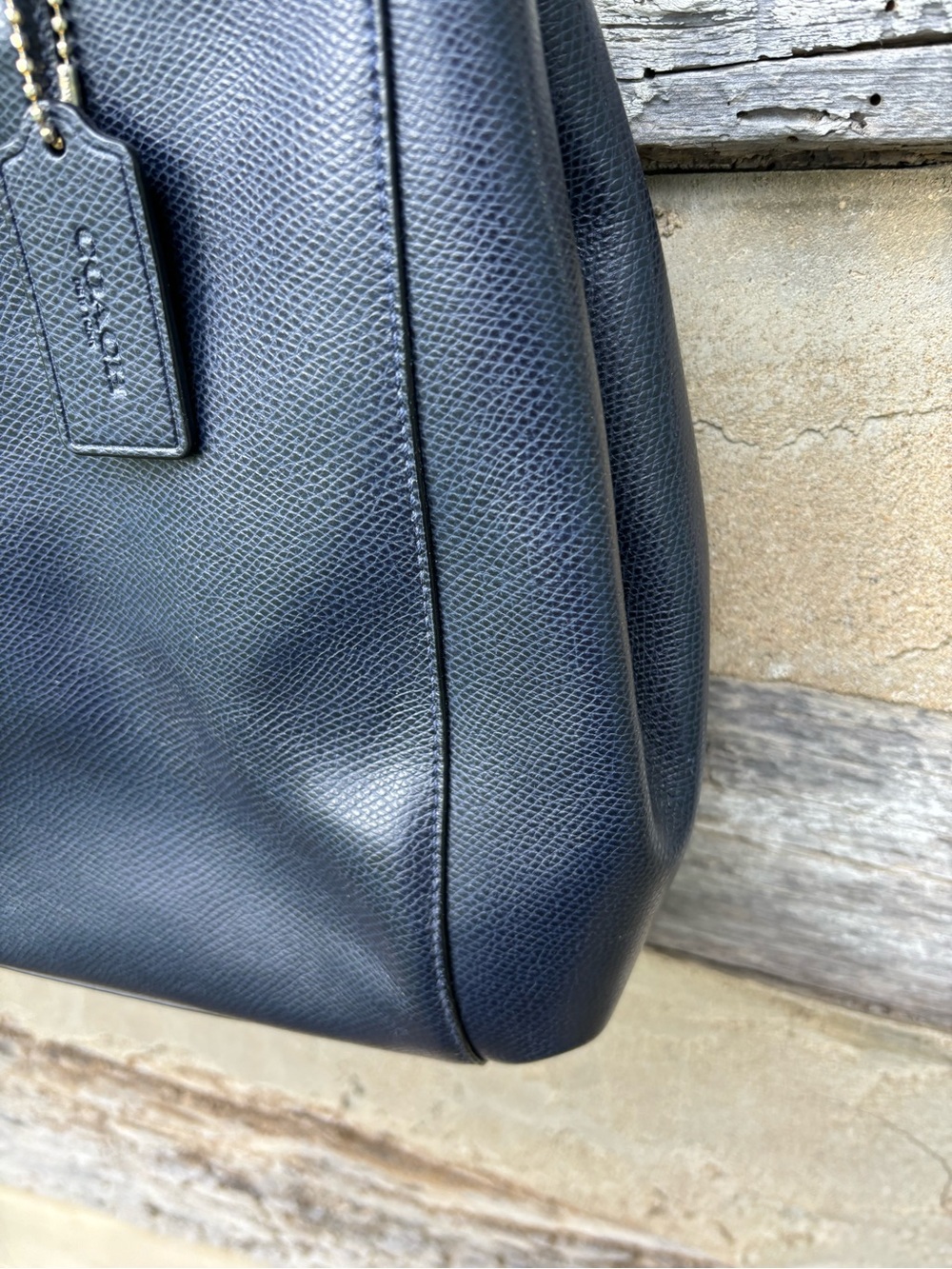 Coach Outlet Navy Leather Shoulder Bag with Gold Hardware - Picture 6 of 13